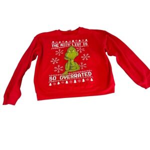 Dr Seuss The Grinch Red Christmas Sweatshirt Nice List Overrated Womens XL 15-17